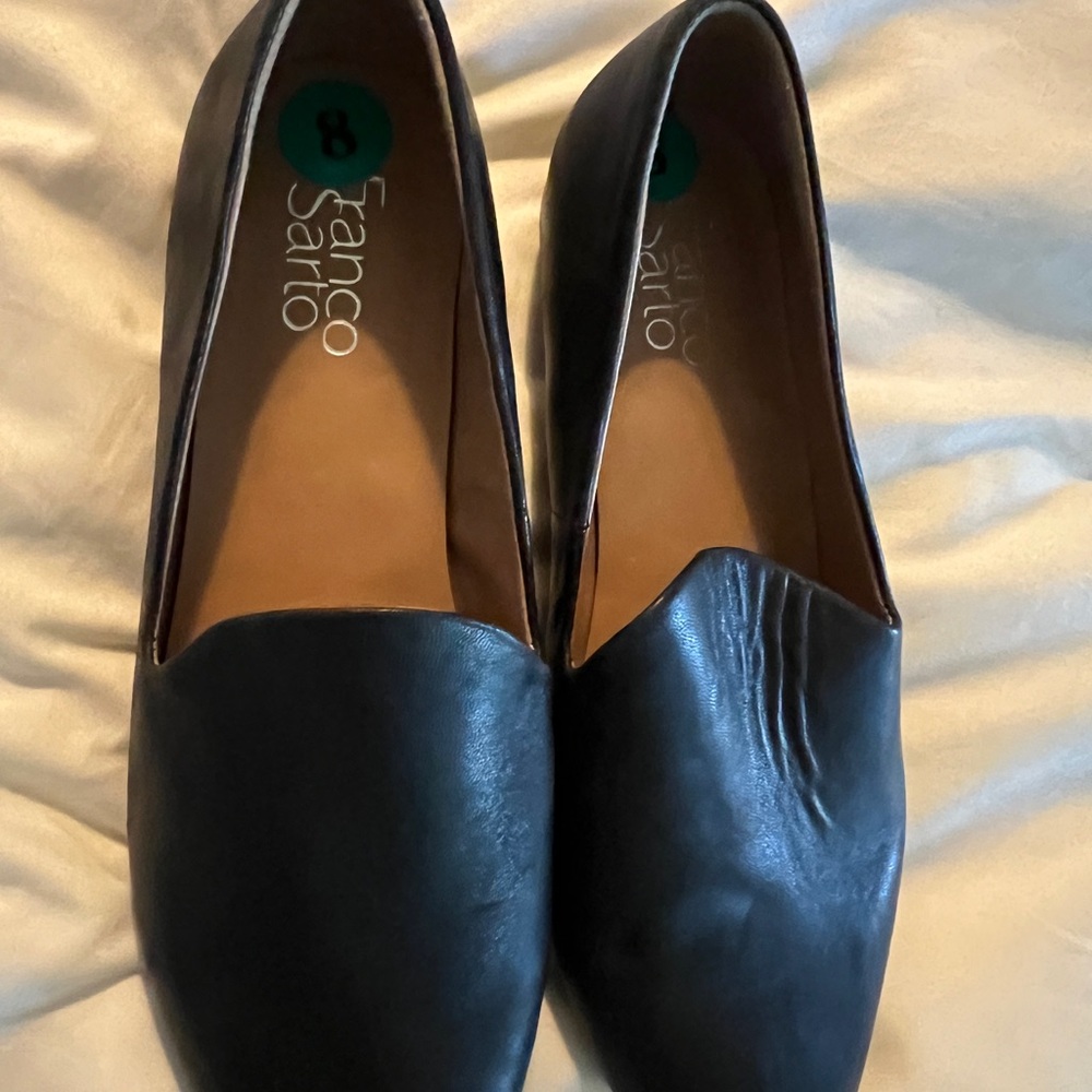 Franco Sarto Black Leather Loafers Slip-On Flats size 8